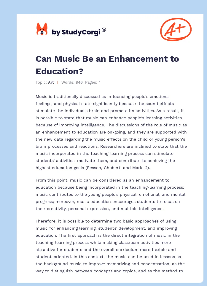 Can Music Be an Enhancement to Education?. Page 1