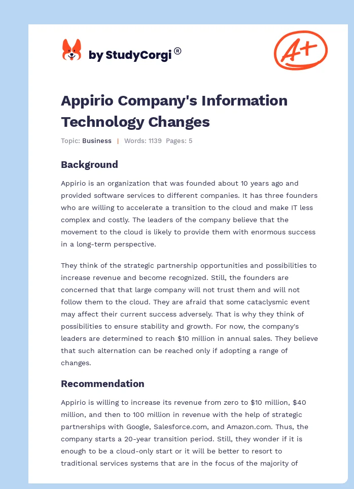 Appirio Company's Information Technology Changes. Page 1