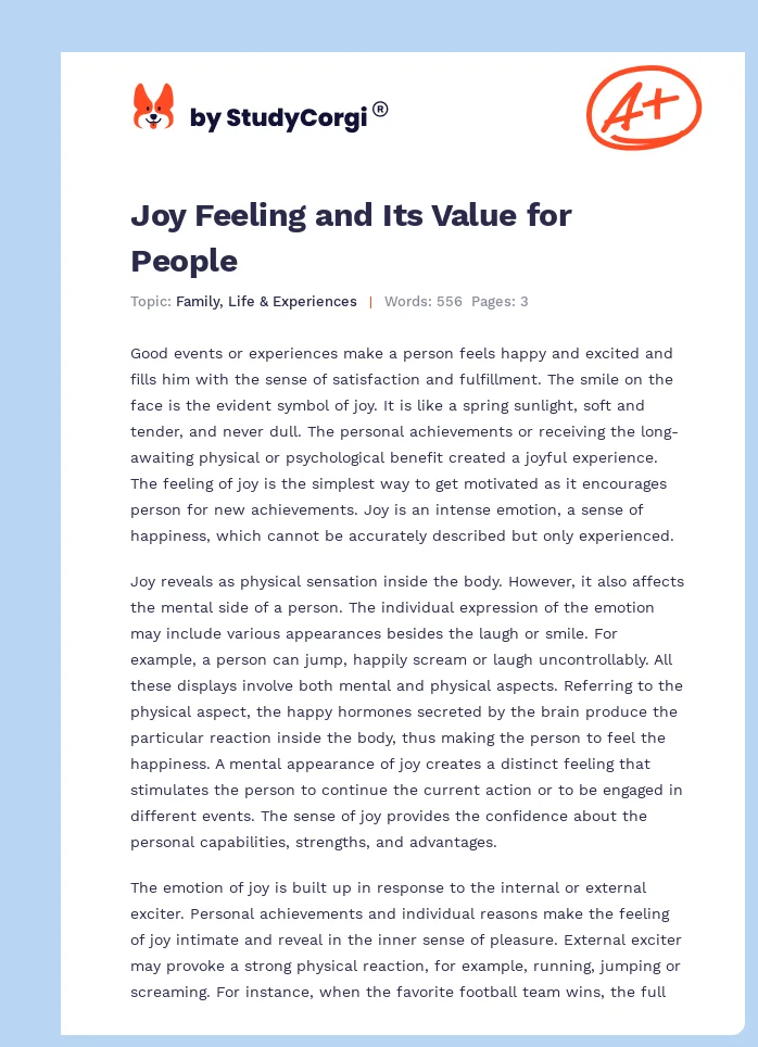 Joy Feeling and Its Value for People. Page 1
