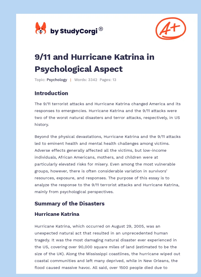 9/11 and Hurricane Katrina in Psychological Aspect. Page 1