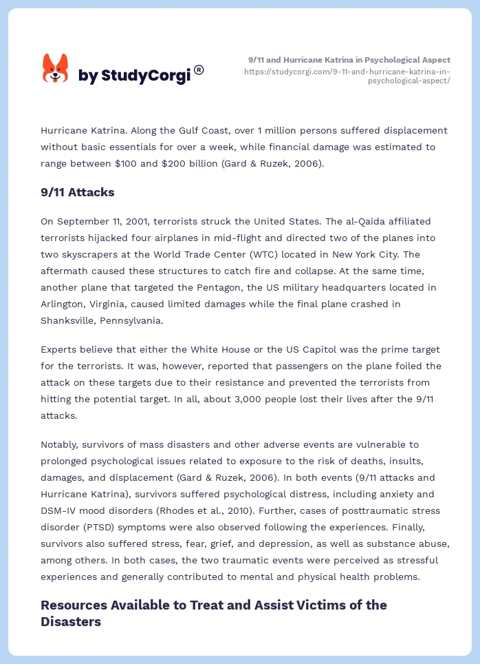 9/11 and Hurricane Katrina in Psychological Aspect. Page 2
