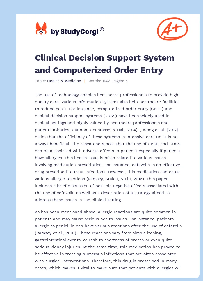 Clinical Decision Support System and Computerized Order Entry. Page 1