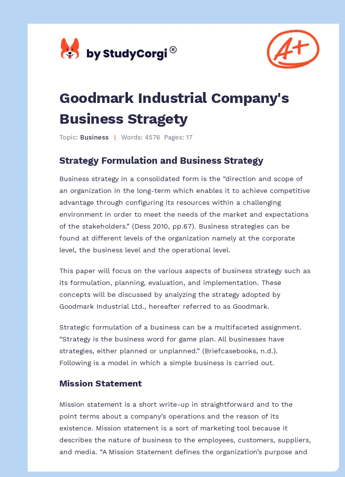 Goodmark Industrial Company's Business Stragety. Page 1