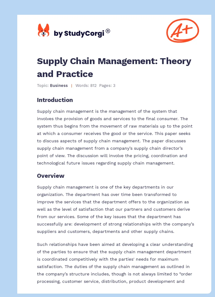 Supply Chain Management: Theory and Practice. Page 1