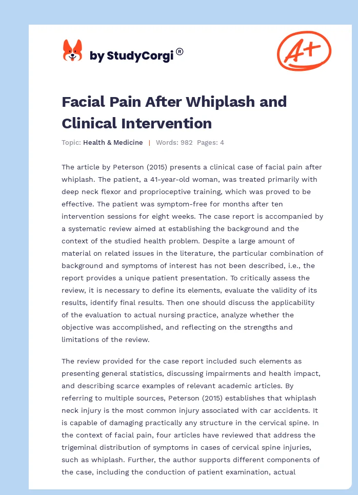 Facial Pain After Whiplash and Clinical Intervention. Page 1