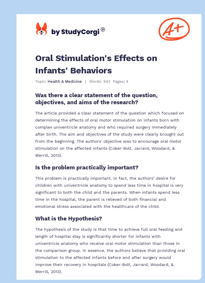 Oral Stimulation's Effects on Infants' Behaviors. Page 1