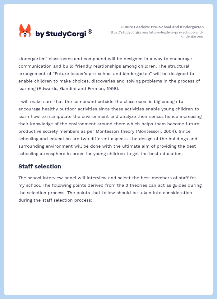 Future Leaders’ Pre-School and Kindergarten. Page 2