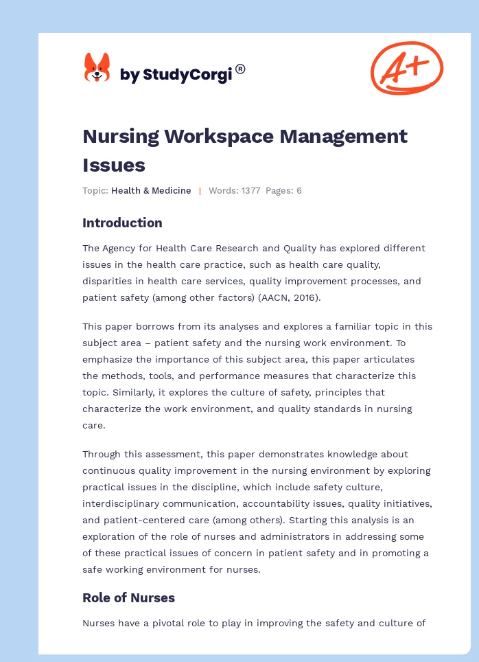 Nursing Workspace Management Issues. Page 1