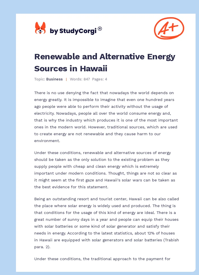 Renewable and Alternative Energy Sources in Hawaii. Page 1