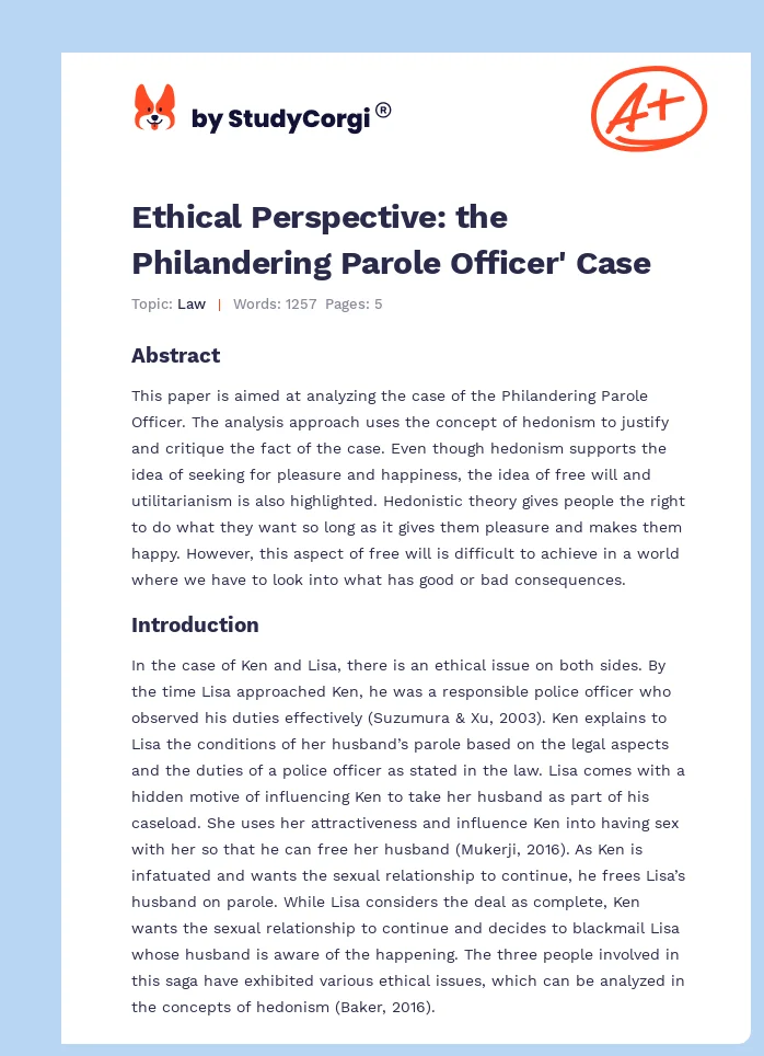 Ethical Perspective: the Philandering Parole Officer' Case. Page 1