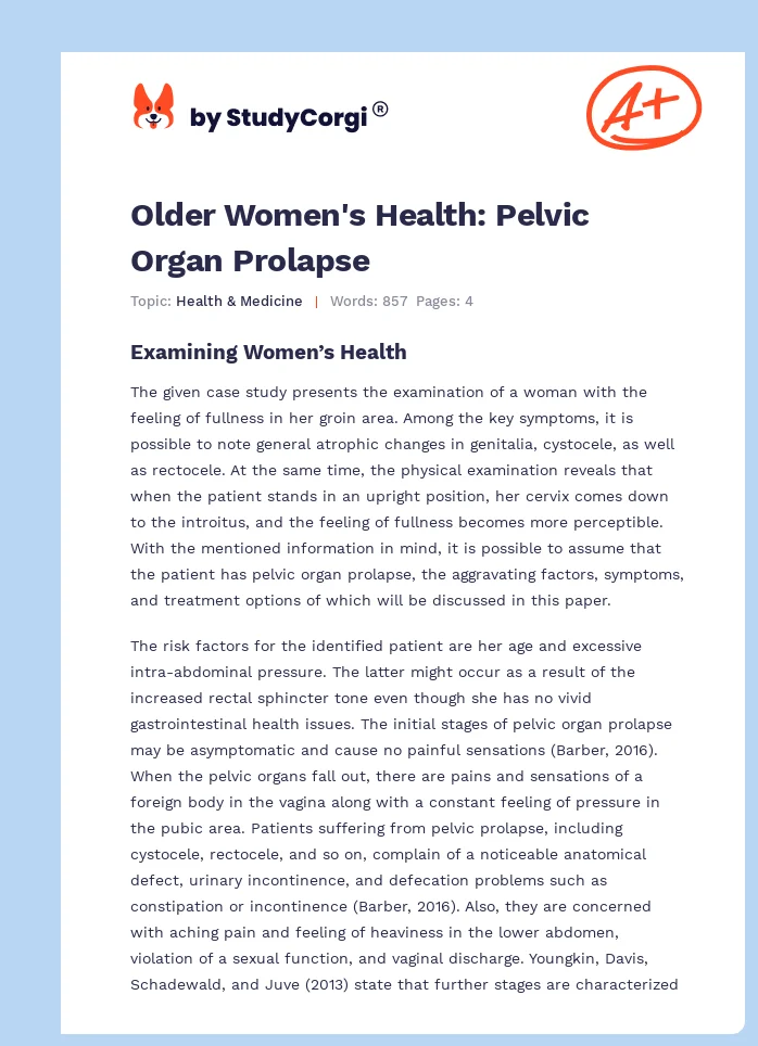 Older Women's Health: Pelvic Organ Prolapse. Page 1