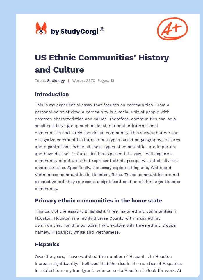 US Ethnic Communities' History and Culture. Page 1