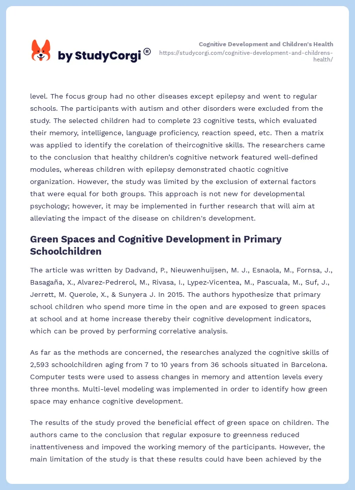 Cognitive Development and Children's Health. Page 2