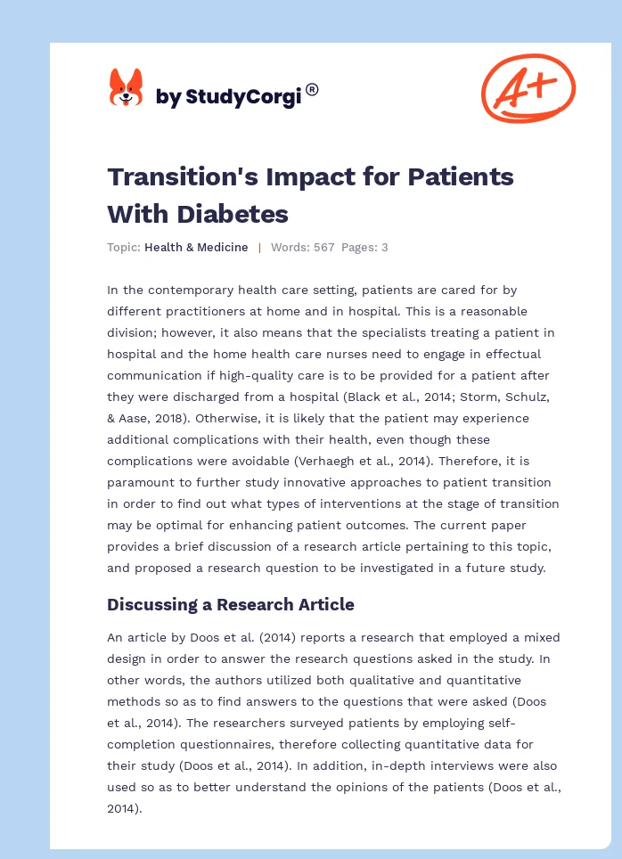 Transition's Impact for Patients With Diabetes. Page 1