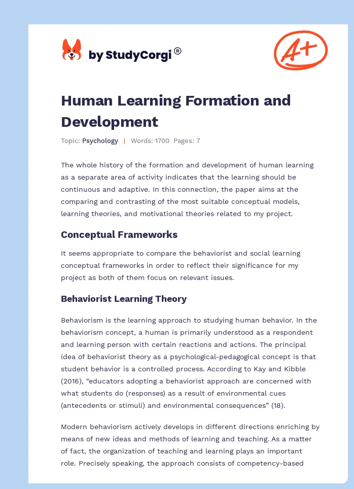 Human Learning Formation and Development. Page 1