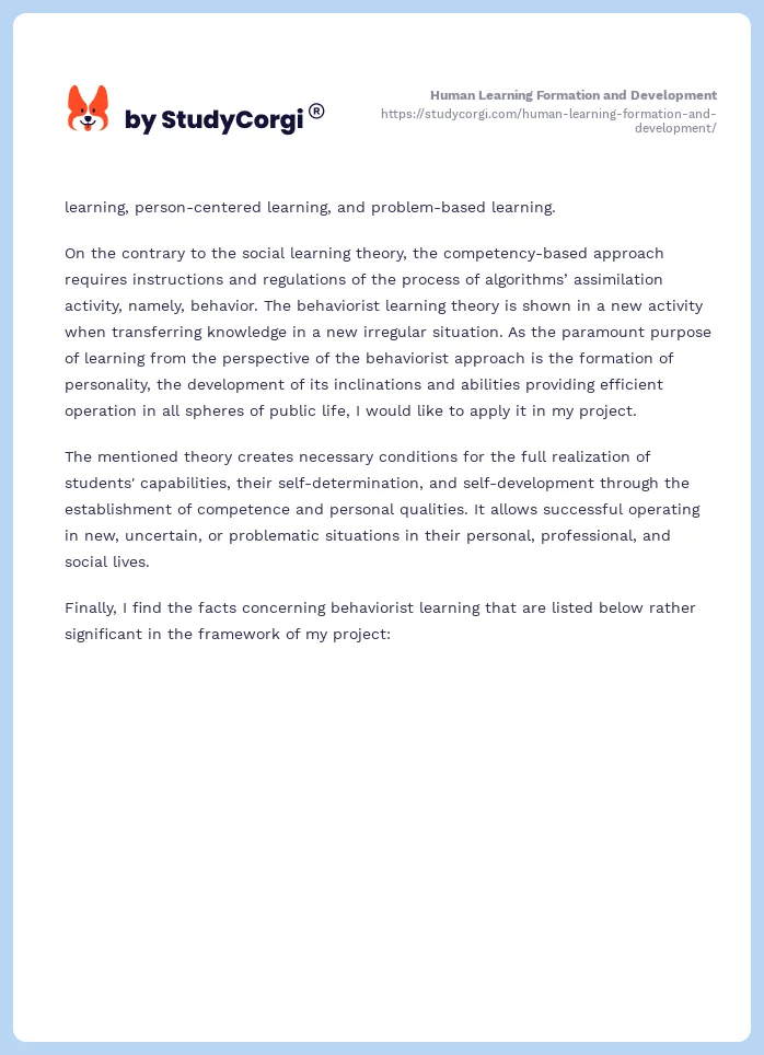 Human Learning Formation and Development. Page 2