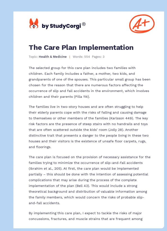 The Care Plan Implementation. Page 1