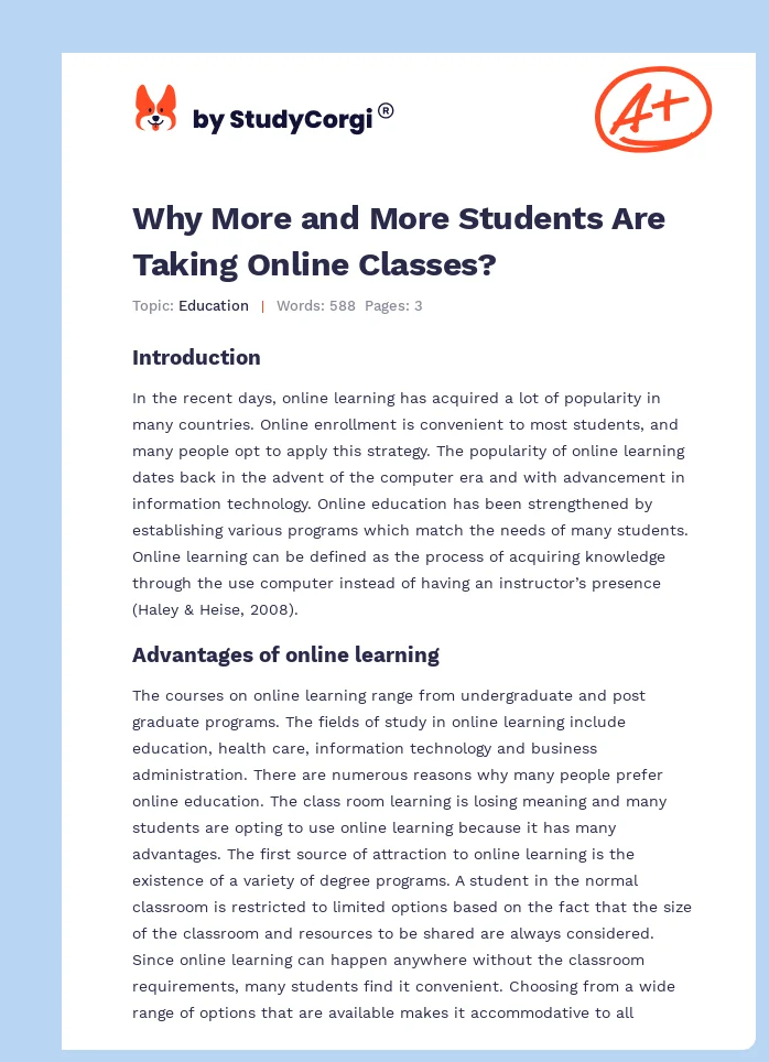 Why More and More Students Are Taking Online Classes?. Page 1