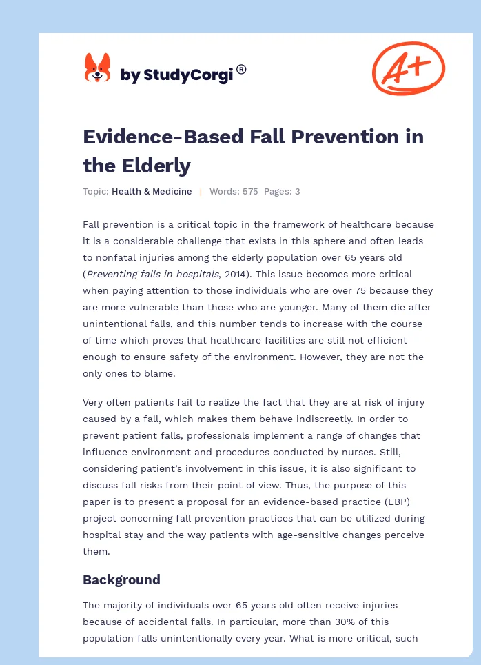 Evidence-Based Fall Prevention in the Elderly. Page 1