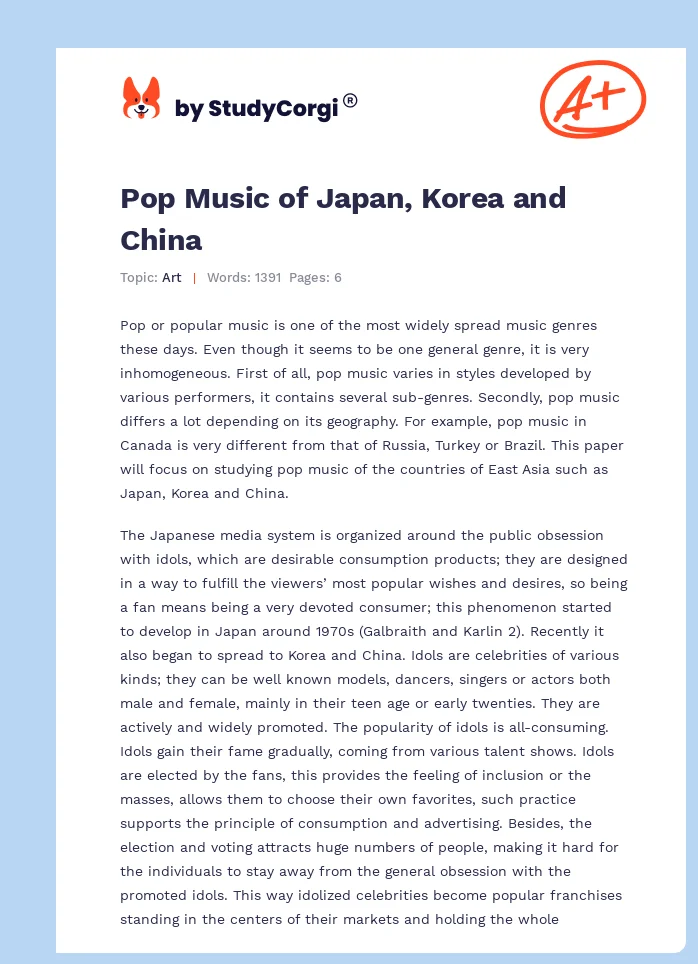Pop Music of Japan, Korea and China. Page 1