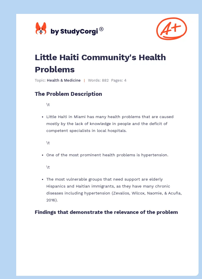 Little Haiti Community's Health Problems. Page 1