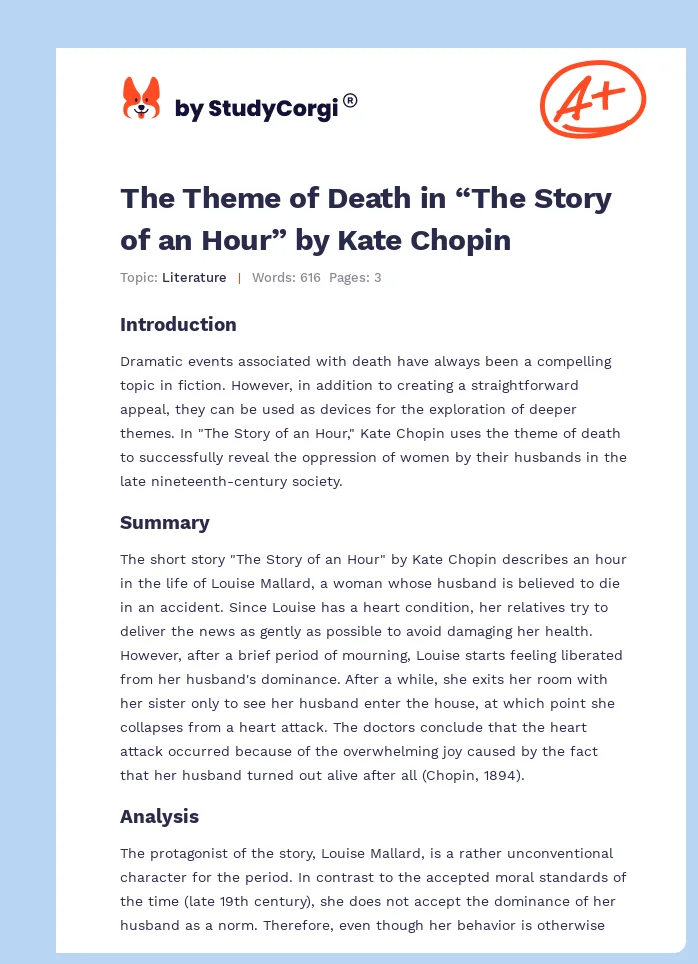 The Theme of Death in “The Story of an Hour” by Kate Chopin. Page 1
