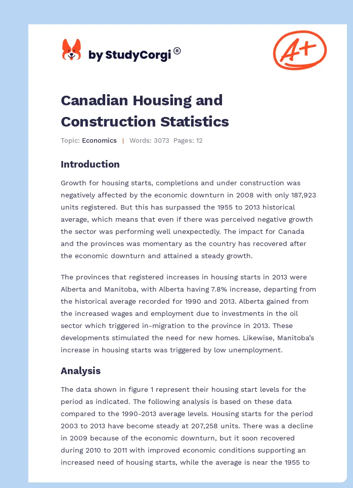 Canadian Housing and Construction Statistics. Page 1