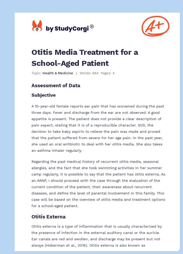 Otitis Media Treatment for a School-Aged Patient. Page 1