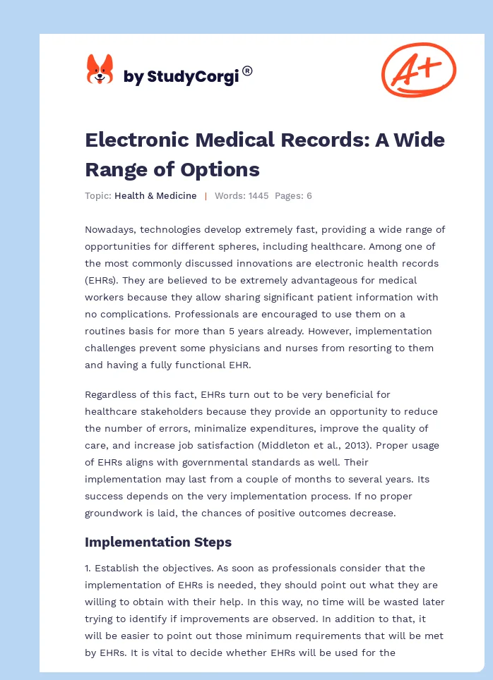 Electronic Medical Records: A Wide Range of Options. Page 1