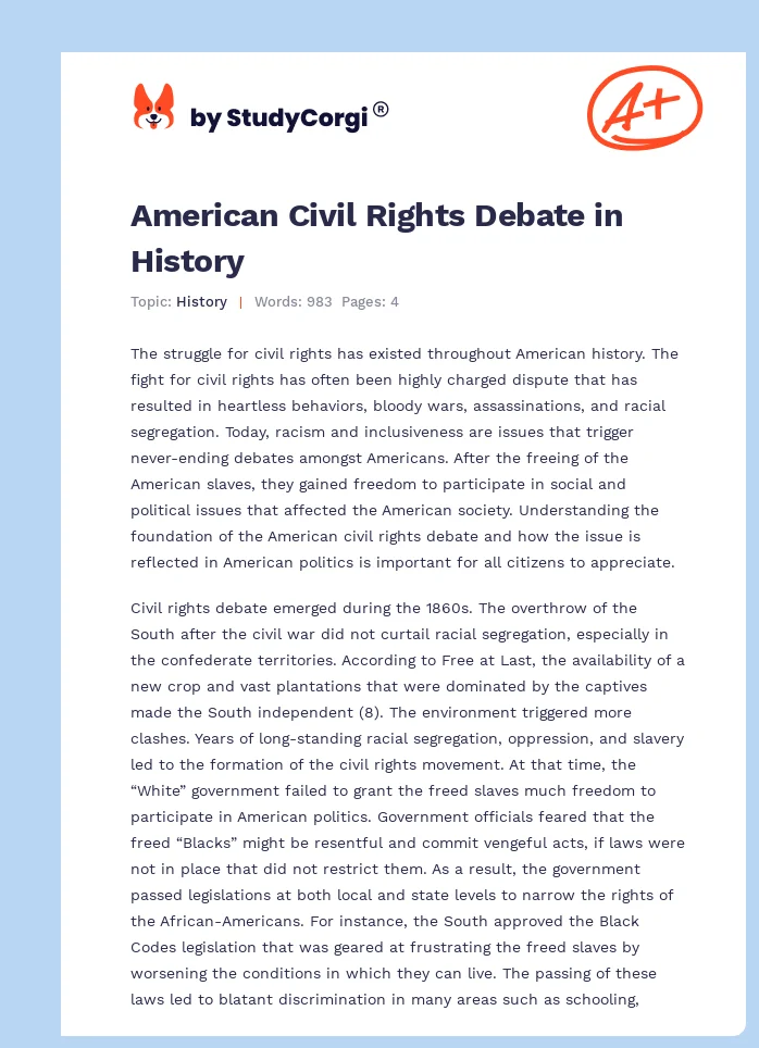 American Civil Rights Debate in History. Page 1