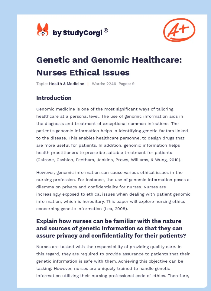 Genetic and Genomic Healthcare: Nurses Ethical Issues. Page 1