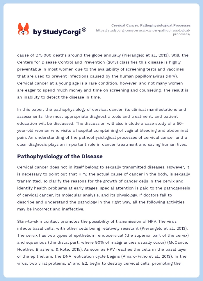 Cervical Cancer: Pathophysiological Processes. Page 2