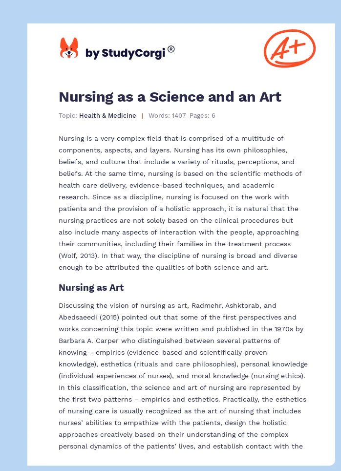Nursing as a Science and an Art. Page 1
