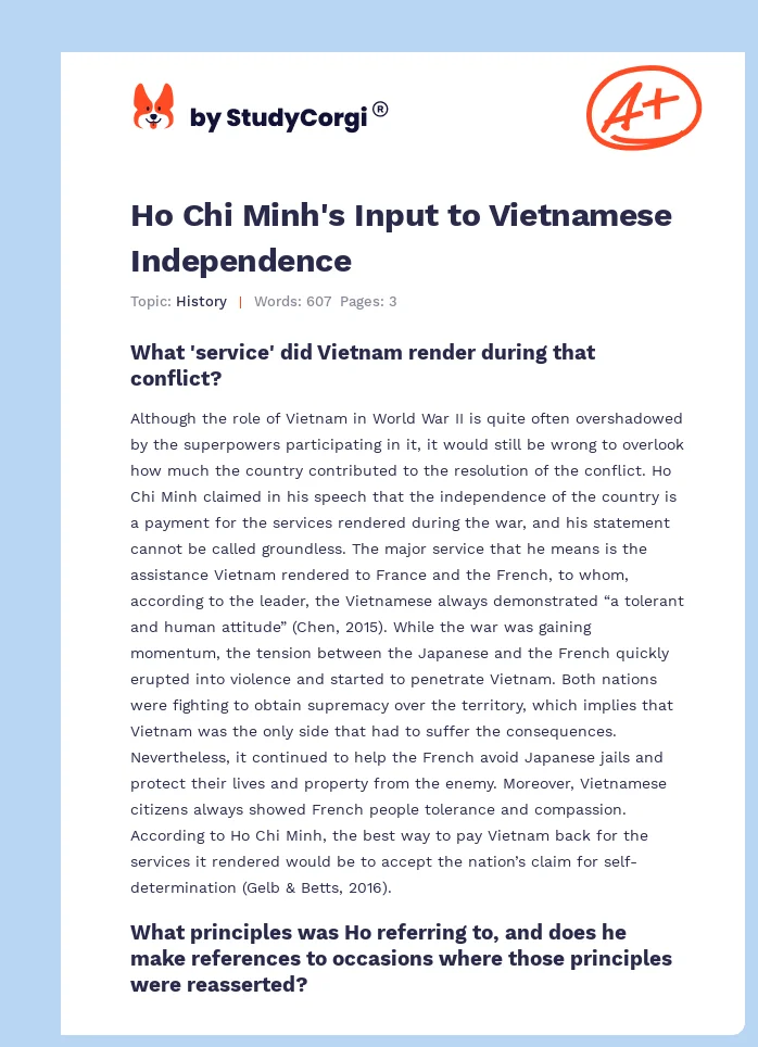 Ho Chi Minh's Input to Vietnamese Independence. Page 1