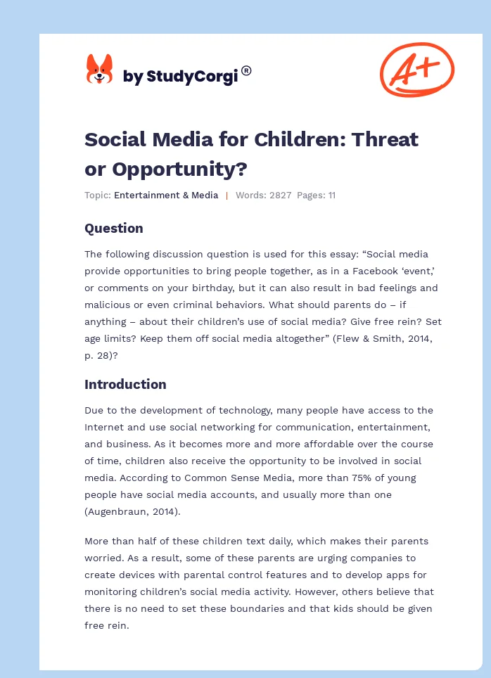 Social Media for Children: Threat or Opportunity?. Page 1