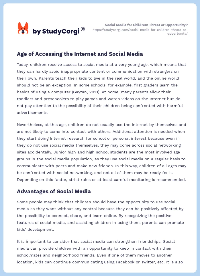 Social Media for Children: Threat or Opportunity?. Page 2