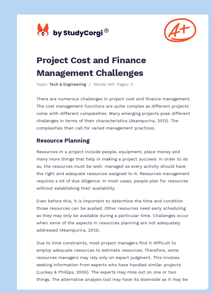 Project Cost and Finance Management Challenges. Page 1