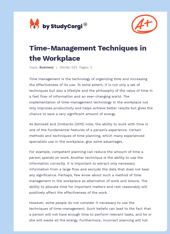 Time-Management Techniques in the Workplace. Page 1