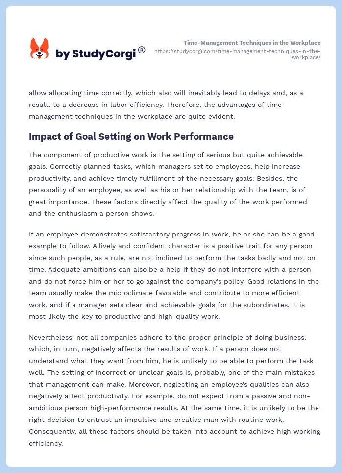 Time-Management Techniques in the Workplace. Page 2