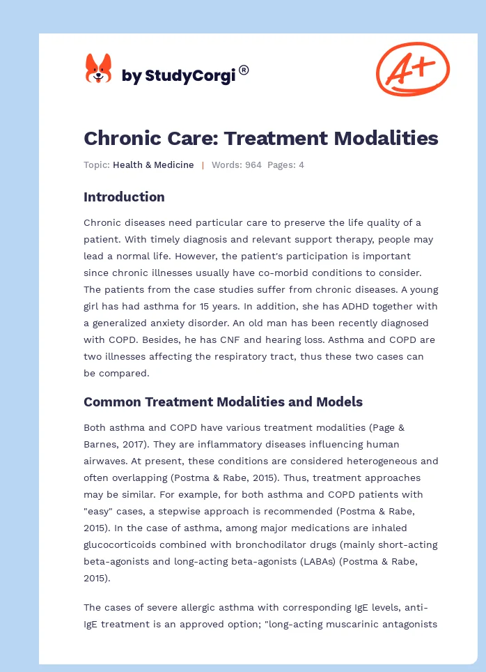 Chronic Care: Treatment Modalities. Page 1