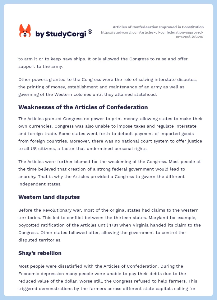 Articles of Confederation Improved in Constitution. Page 2
