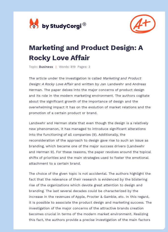 Marketing and Product Design: A Rocky Love Affair. Page 1