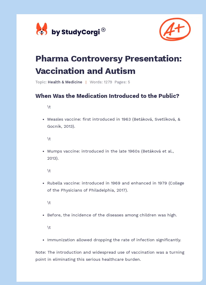 Pharma Controversy Presentation: Vaccination and Autism. Page 1