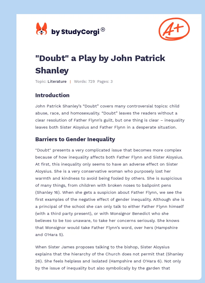 "Doubt" a Play by John Patrick Shanley. Page 1