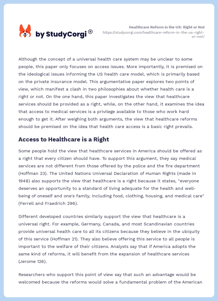 Healthcare Reform in the US: Right or Not. Page 2