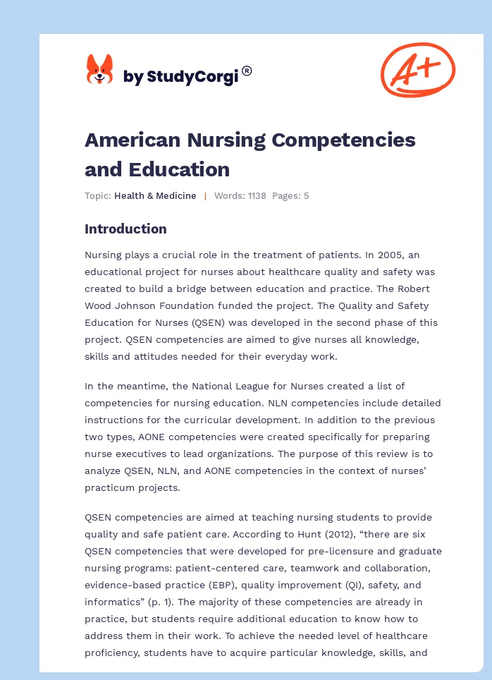 American Nursing Competencies and Education. Page 1