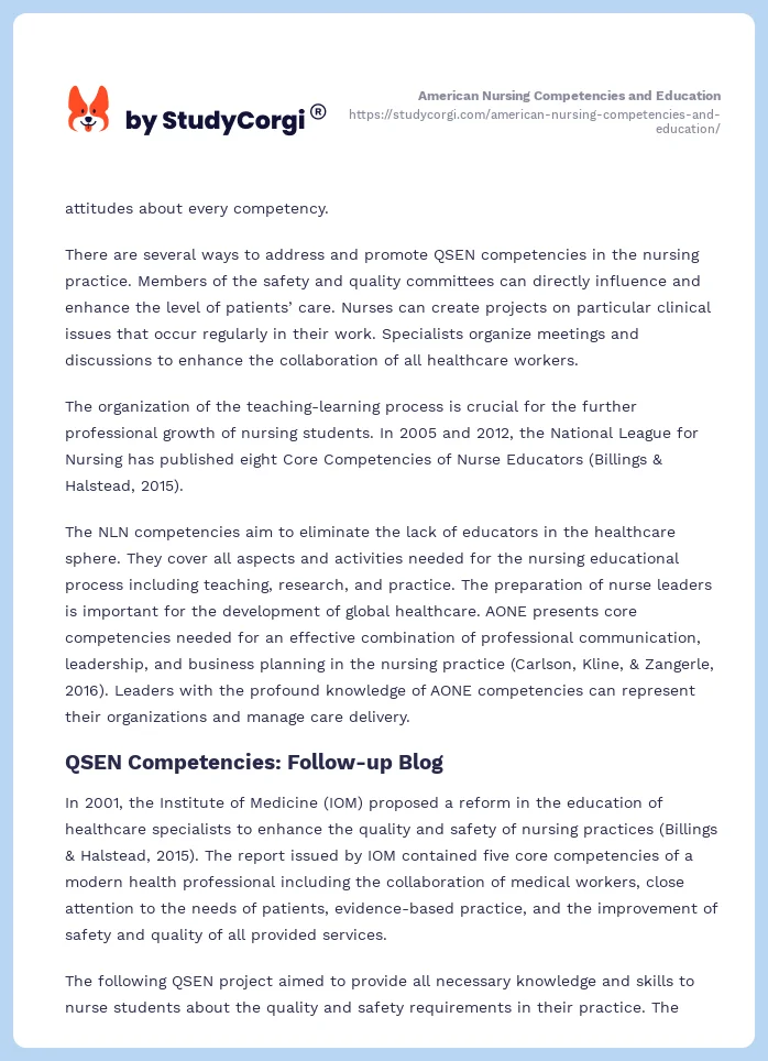 American Nursing Competencies and Education. Page 2