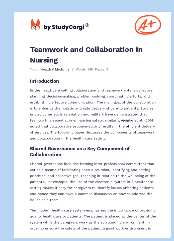 Teamwork and Collaboration in Nursing. Page 1