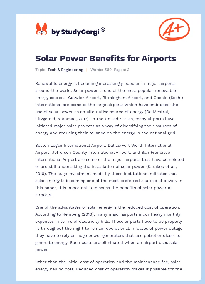 Solar Power Benefits for Airports. Page 1