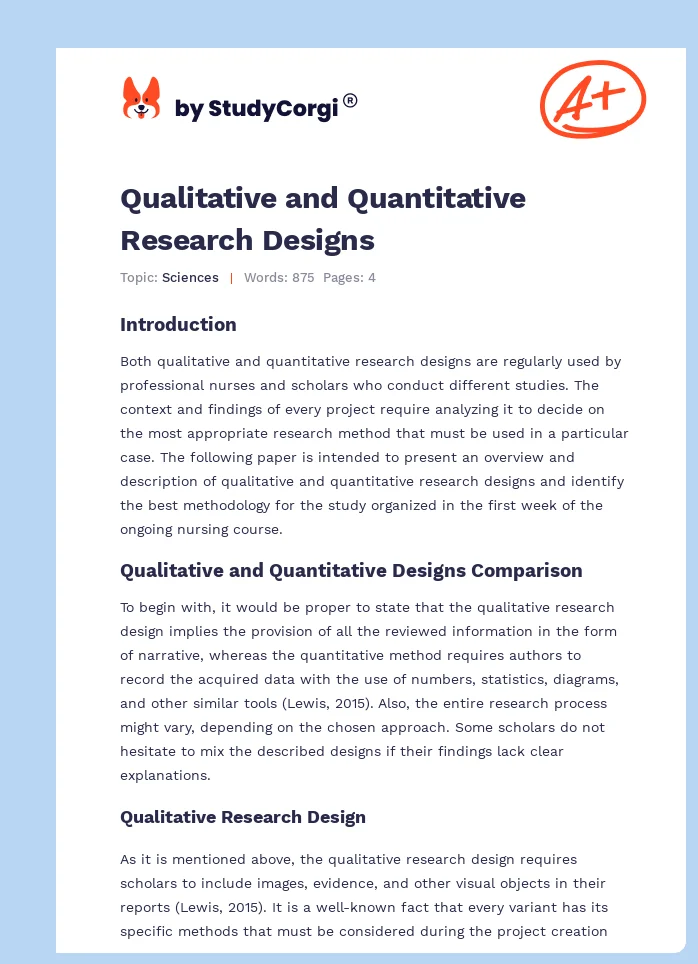 Qualitative and Quantitative Research Designs. Page 1